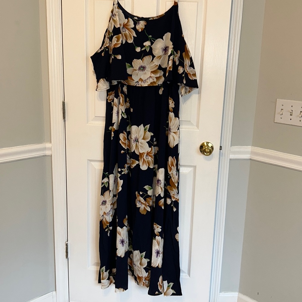 Dark navy floral maxi cold shoulder